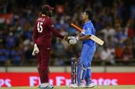 MS Dhoni and Chris Gayle during the 2015 Cricket World Cup
